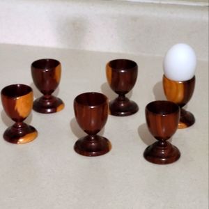 6 set Genuine Vintage Australian Mulga wood egg cup holders MINT